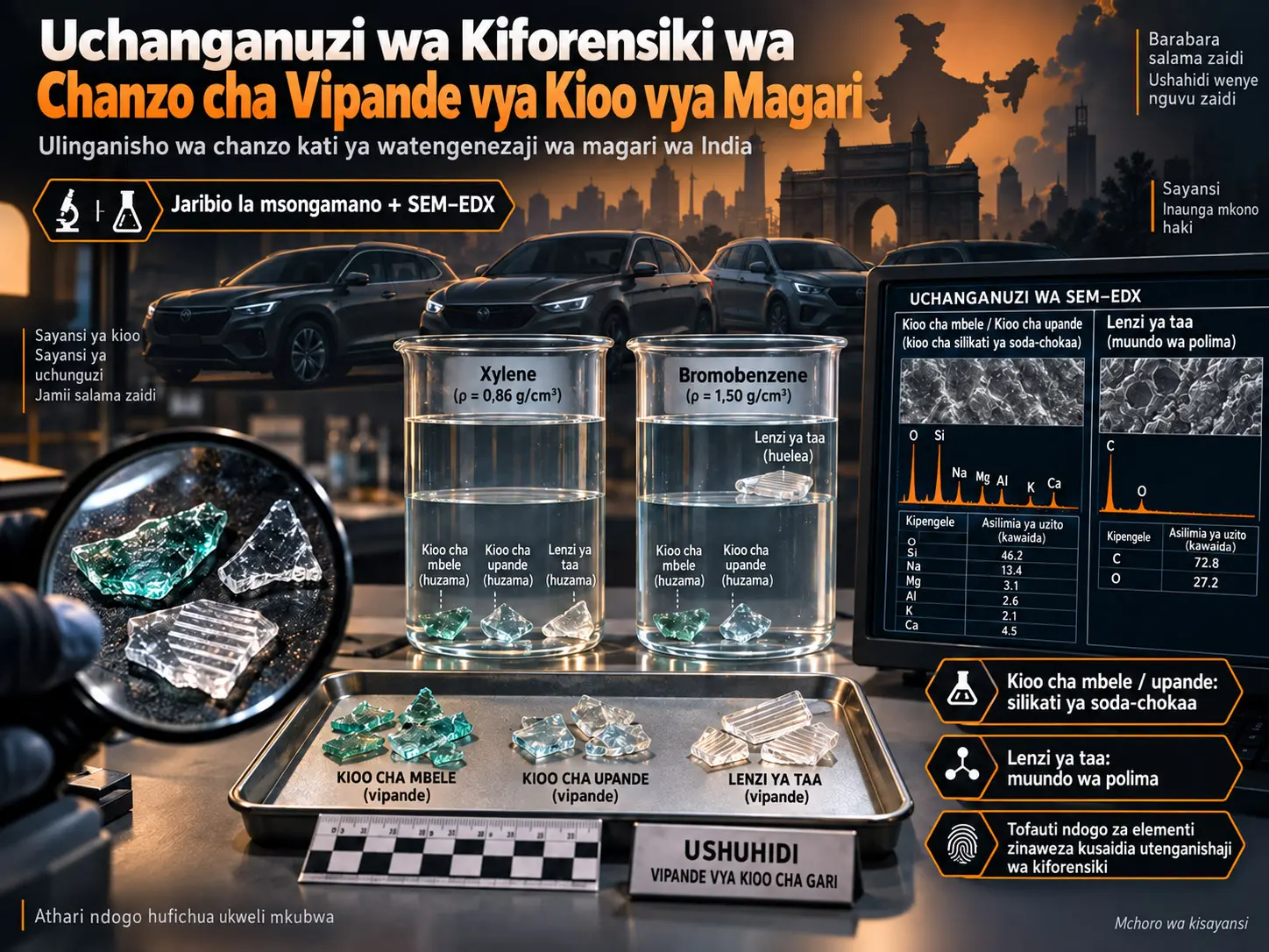Uchanganuzi wa Kiforensiki wa Chanzo cha Vipande vya Kioo vya Magari: Kutenganisha Watengenezaji wa Magari kwa Msongamano na SEM–EDX
