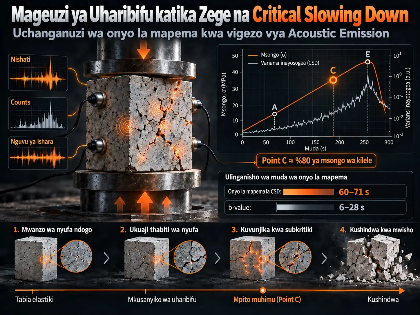 Uchanganuzi wa Mabadiliko ya Uharibifu wa Zege kwa Kutegemea Sifa ya Critical Slowing Down ya Vigezo vya Acoustic Emission