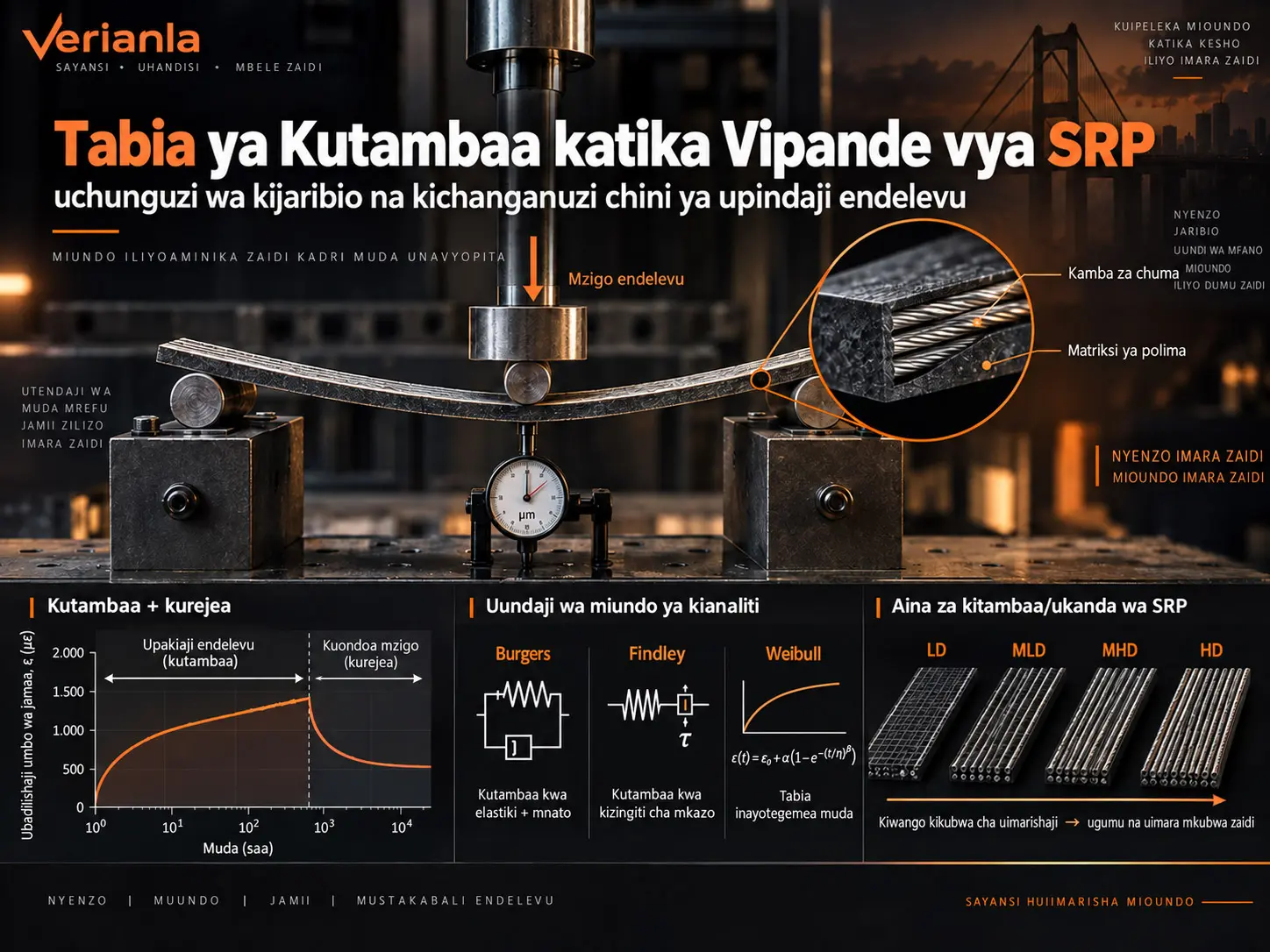 Uchunguzi wa Kijaribio na Kichanganuzi wa Tabia ya Kutambaa ya Vipande vya Polima Vilivyoimarishwa kwa Chuma Chini ya Upindaji Endelevu