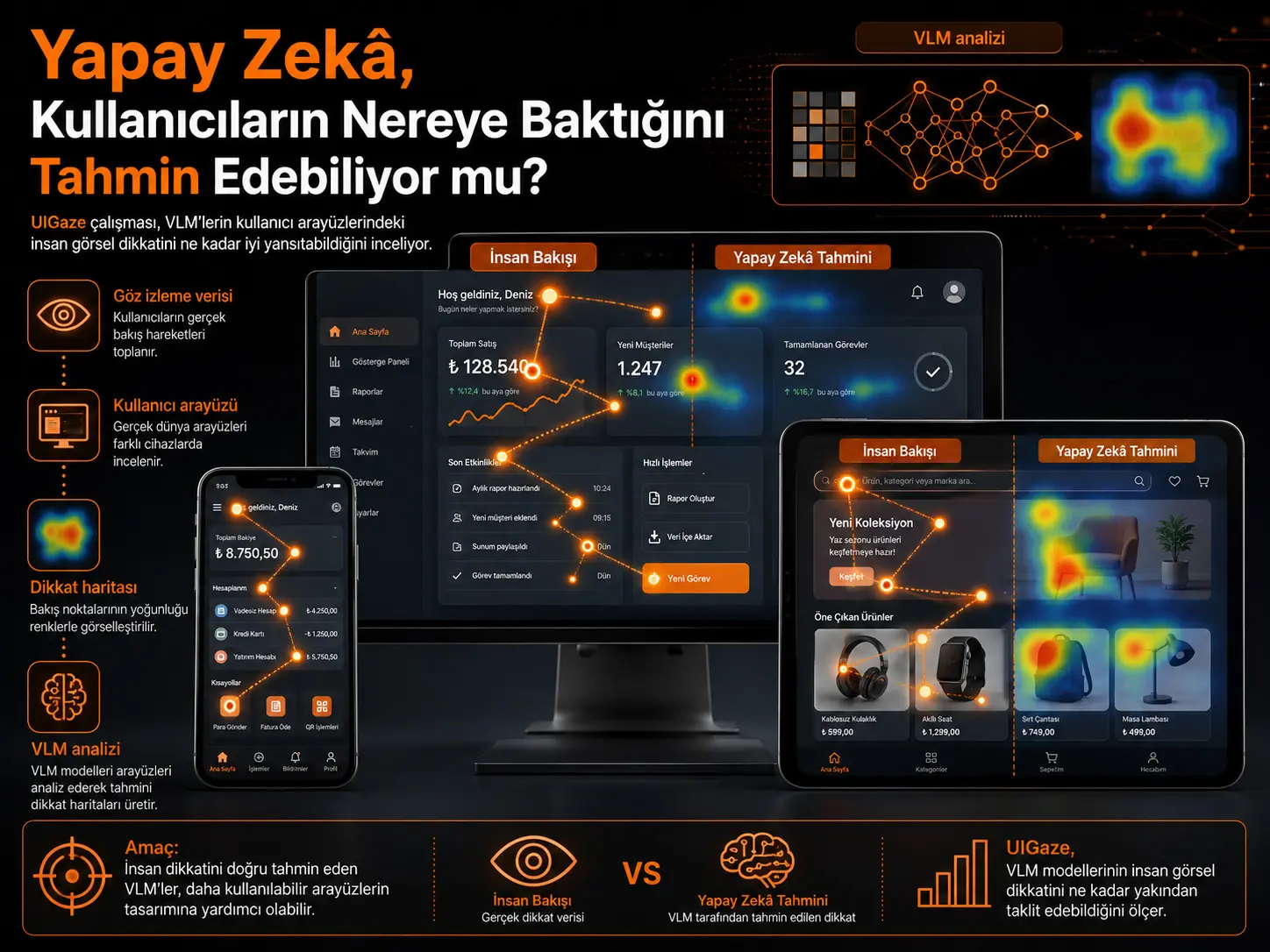 UIGaze: Vizual-til modellari foydalanuvchi interfeyslaridagi inson vizual diqqatini qanchalik yaqindan taqlid qila oladi?