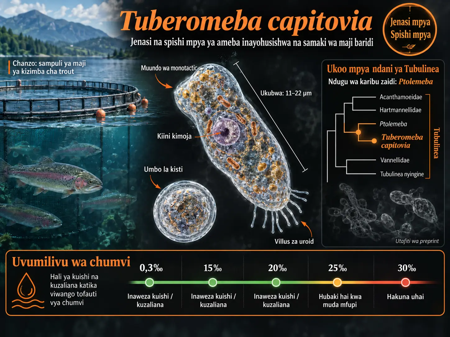Ukoo Mpya wa Amoebozoa Unaohusishwa na Samaki wa Maji Baridi: Tuberomeba capitovia na Ufafanuzi wa Jenasi Tuberomeba
