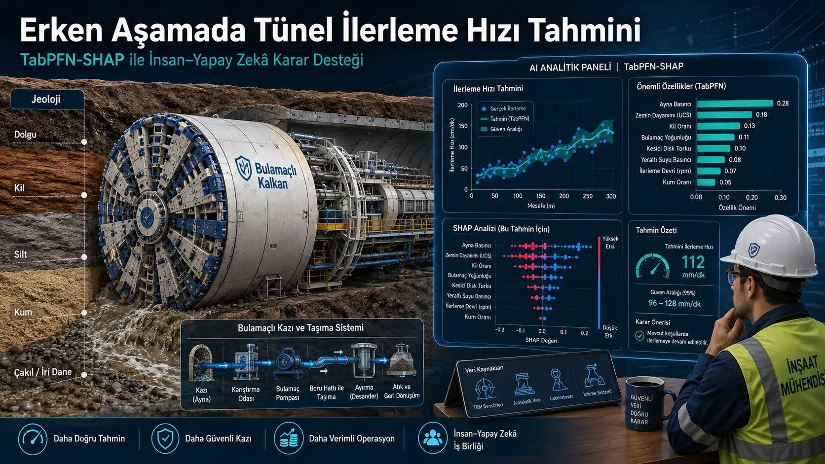 Ultra katta diametrli shlamli qalqon tunnellashda TabPFN-SHAP bilan dastlabki bosqich siljish tezligini bashorat qilish va inson–sun’iy intellekt hamkor qaror yordami
