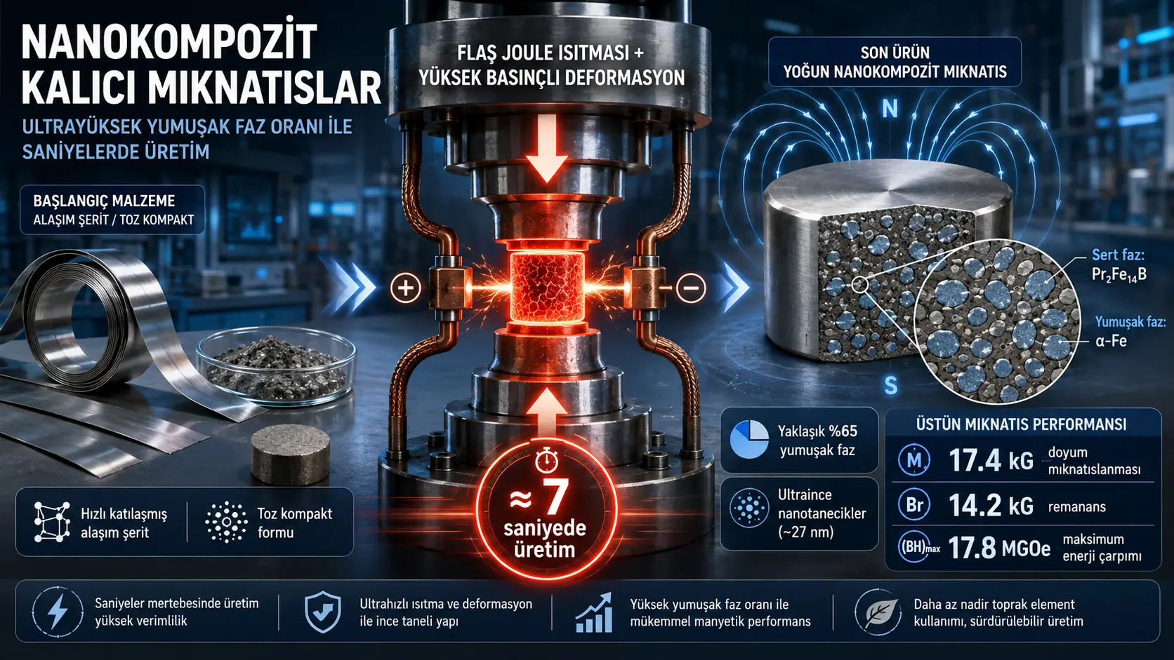 Ultra Yüksek Yumuşak Faz Oranına Sahip Hacimli Nanokompozit Mıknatısların Saniye Ölçeğinde Üretimi