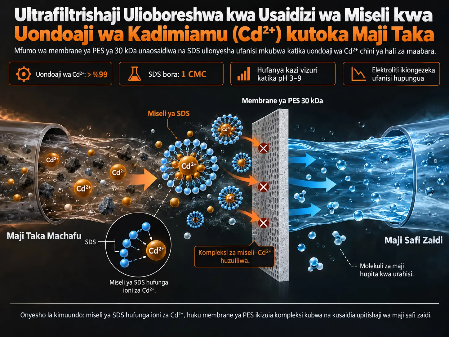 Ultrafiltrishaji Ulioboreshwa kwa Usaidizi wa Miseli kwa Uondoaji wa Kadimiamu (Cd²⁺) kutoka Maji Taka