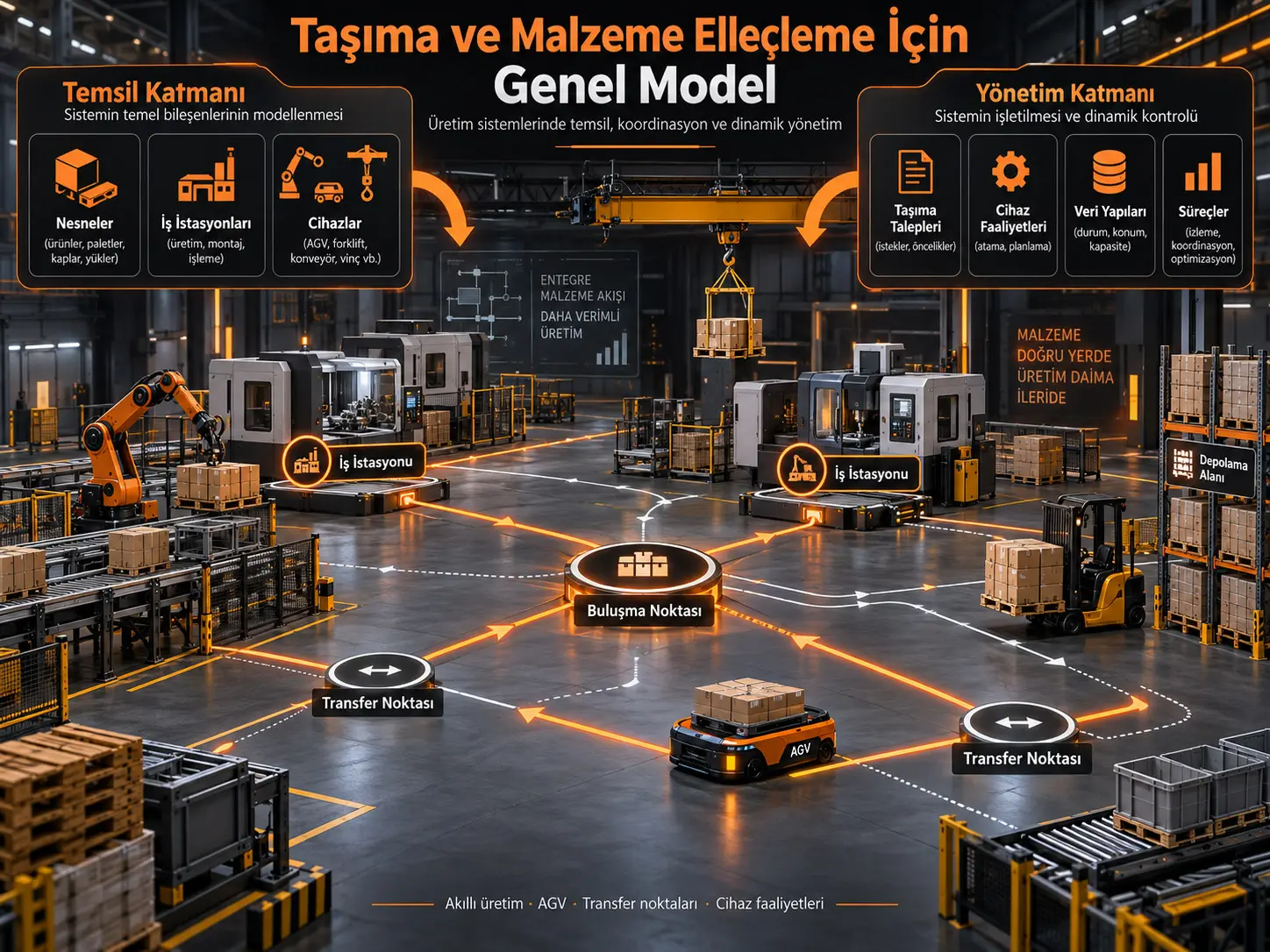 Üretim Sistemlerinde Taşıma ve Malzeme Elleçleme Sistemlerini Temsil Etmek ve Yönetmek İçin Genel Bir Model