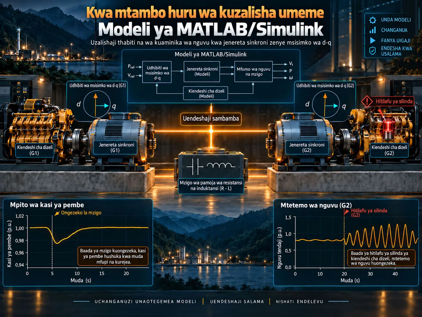 Uundaji wa modeli ya mtambo huru wa kuzalisha umeme wenye jenereta sinkroni zenye msisimko wa longitudinali na transversali kwa MATLAB/Simulink