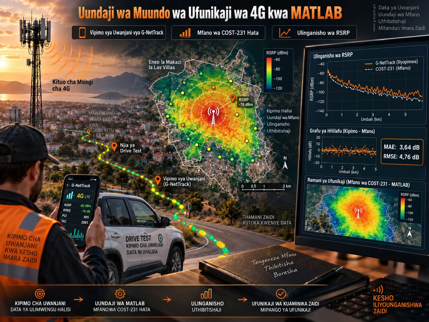 Uundaji wa Modeli ya Ufikiaji wa 4G LTE kwa MATLAB: Uthibitishaji wa COST-231 Hata kwa Vipimo vya G-NetTrack