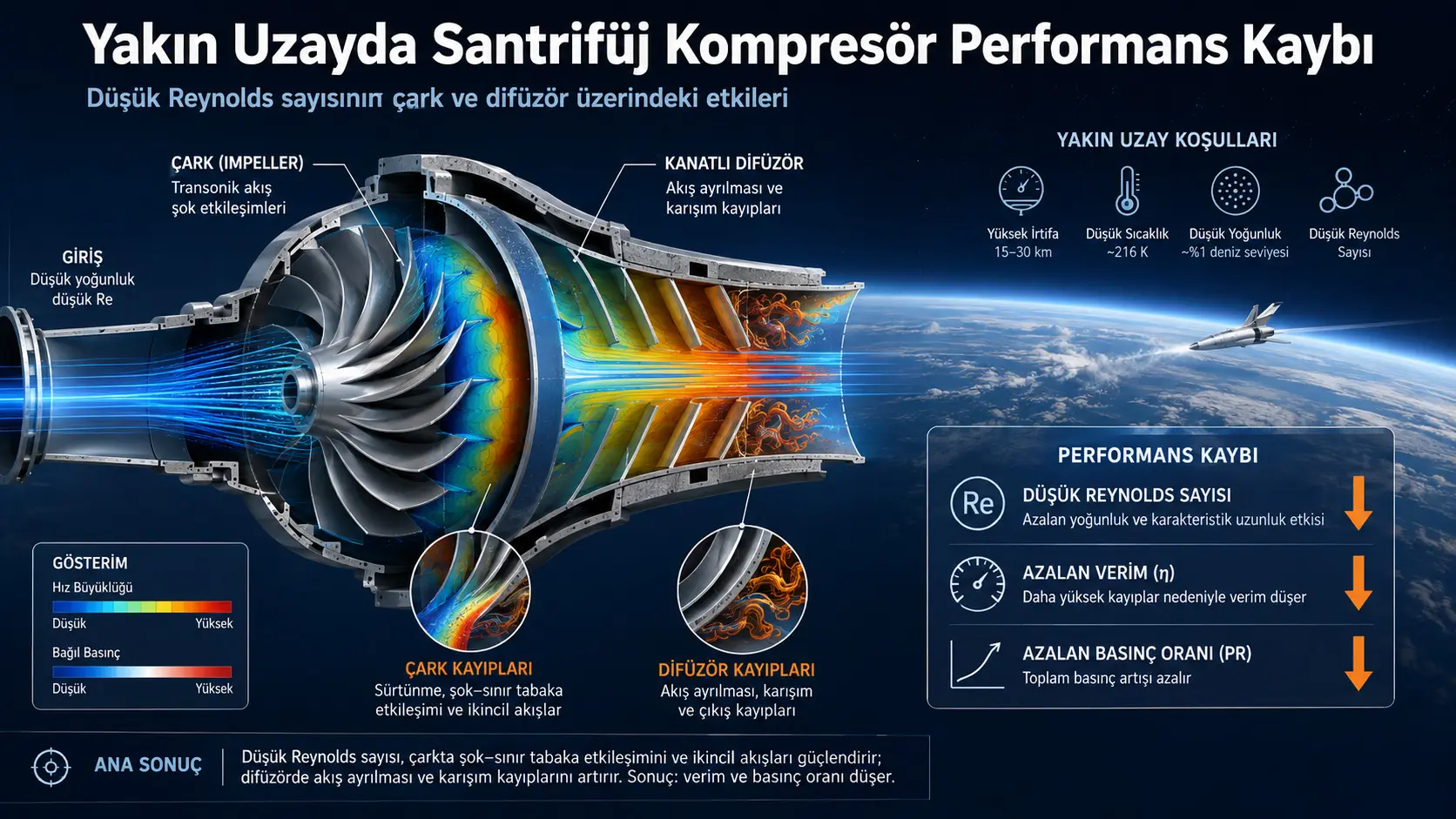 Yakın Uzay Koşullarında Transonik Santrifüj Kompresörün Düşük Reynolds Sayısına Bağlı Performans Kaybı