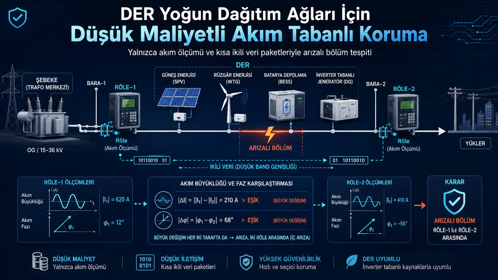 Faqat tok o‘lchovi va yetti bitlik hodisa paketi yordamida shikastlangan liniya qismini aniqlash