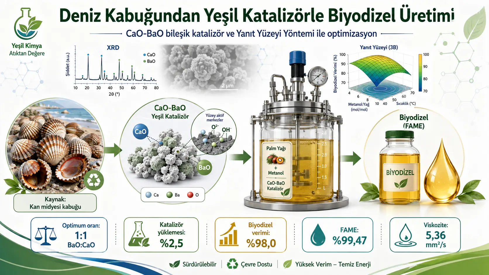 Yanıt Yüzeyi Yöntemiyle Biyodizel Üretimi İçin Deniz Kabuğu Kökenli CaO-BaO Yeşil Katalizörün Sentezi ve Optimizasyonu