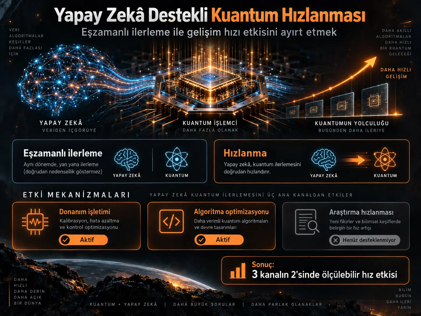 Yapay Zekâ Destekli Kuantum Hızlanması: Eşzamanlı İlerleme ile Gelişim-Hızı Etkisini Ayırt Etmek