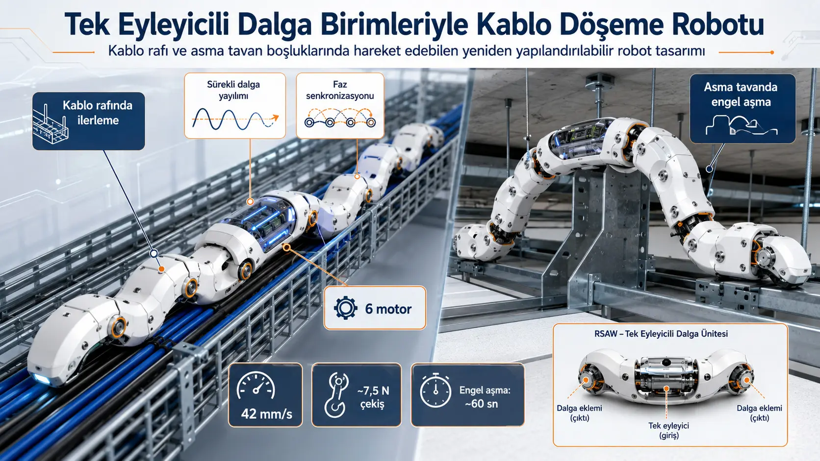 Qayta konfiguratsiyalanadigan yagona aktuatorli to‘lqin birliklariga asoslangan kabel yotqizish robotini ishlab chiqish