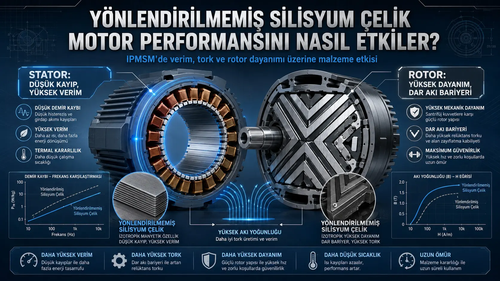 Yönlendirilmemiş Silisyum Çelik Çekirdek Malzemesinin Motor Performansı Üzerindeki Etkisi