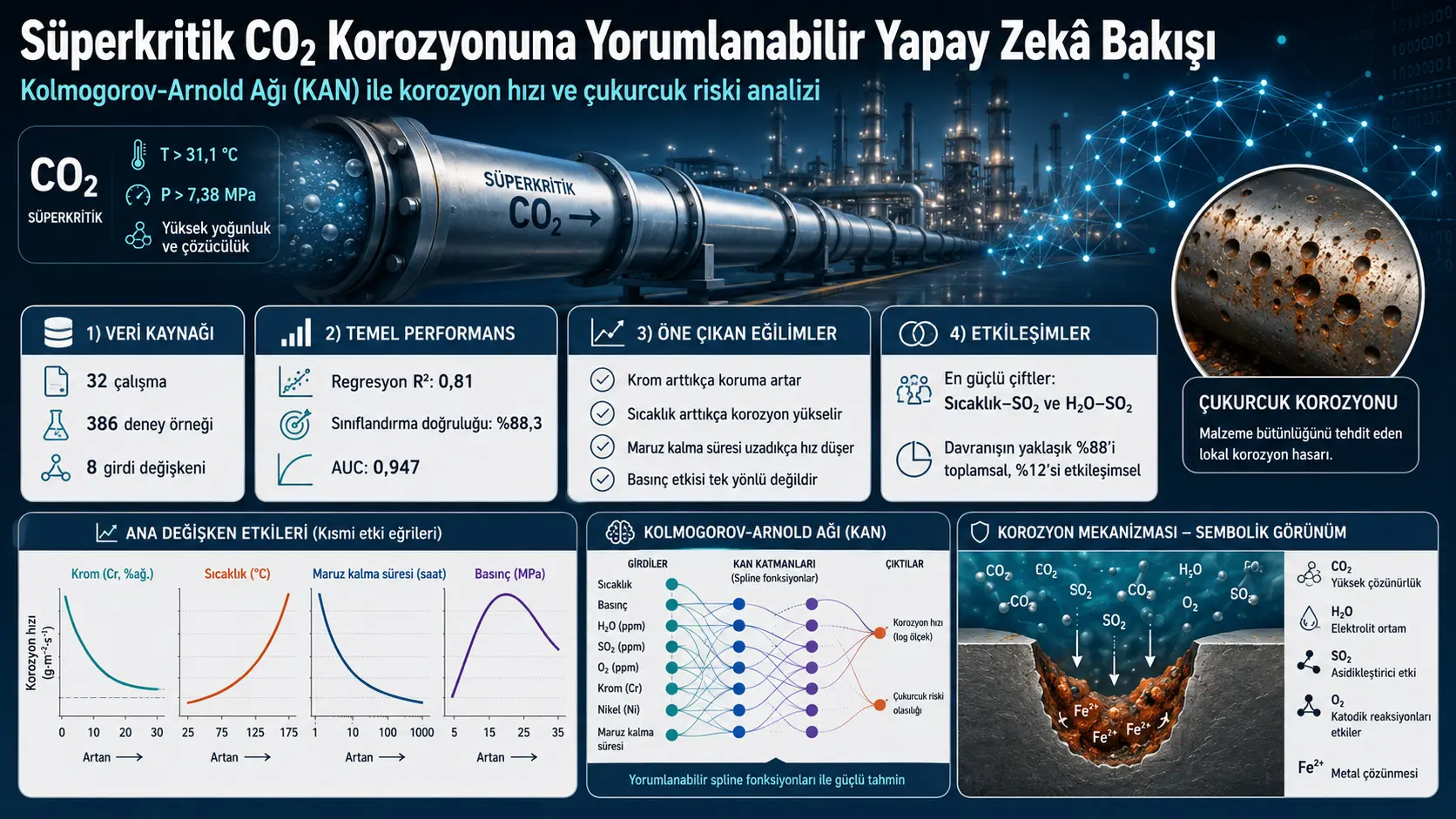 Yorumlanabilir Kolmogorov-Arnold Ağları Yoluyla Süperkritik CO₂ Korozyonuna İlişkin Mekanistik İçgörüler