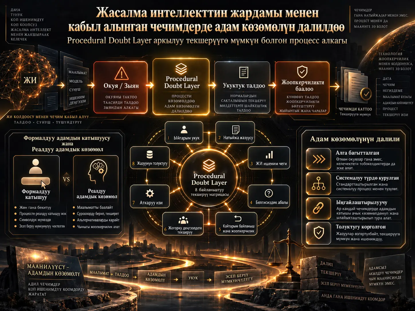 Жасалма интеллекттин жардамы менен кабыл алынган чечимдерде адам көзөмөлүн далилдөө: Procedural Doubt Layer аркылуу текшерүүгө мүмкүн болгон процесс алкагы