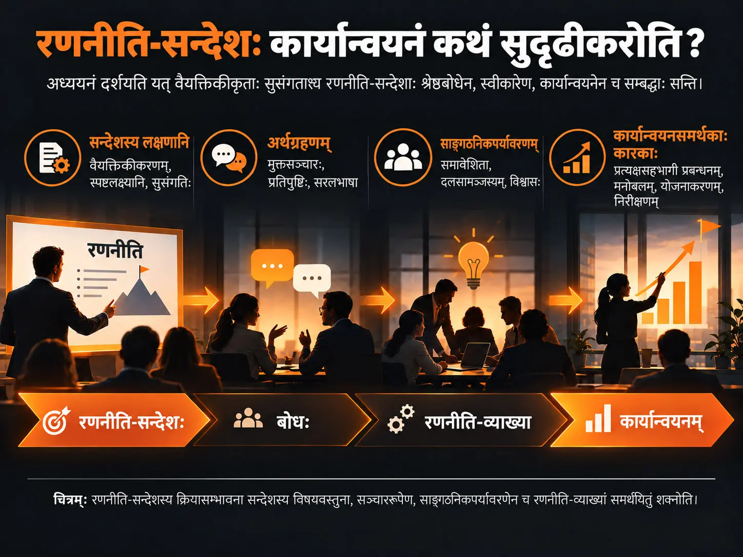 अधिकप्रभावी-रणनीति-कार्यान्वयनाय रणनीतेः व्याख्यायां मध्यस्थरूपेण रणनीति-सन्देशस्य क्रियासम्भावनायाः परीक्षणम्