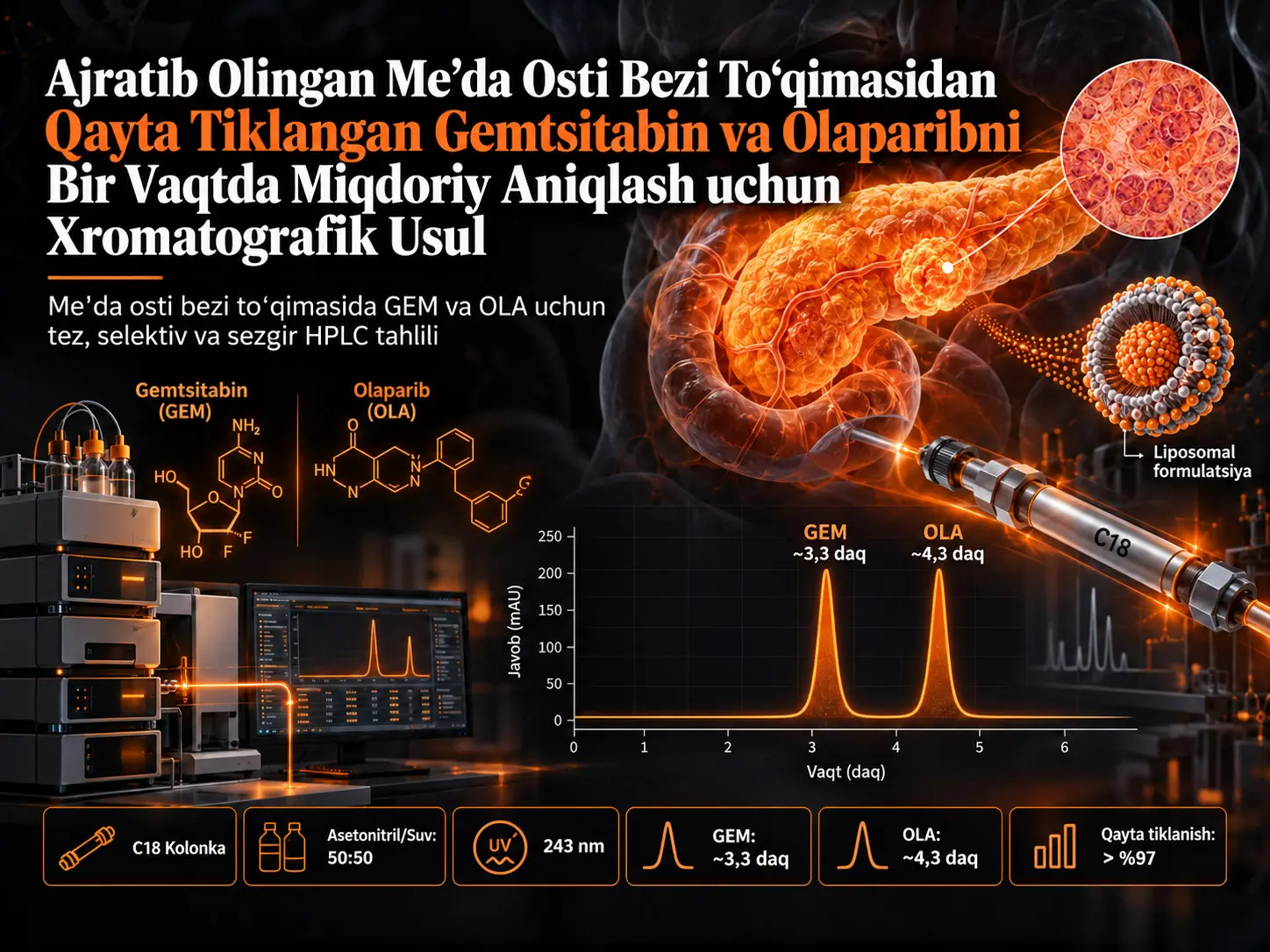 Ajratib Olingan Me’da Osti Bezi To‘qimasidan Qayta Tiklangan Gemtsitabin va Olaparibni Bir Vaqtda Miqdoriy Aniqlash uchun Xromatografik Usul