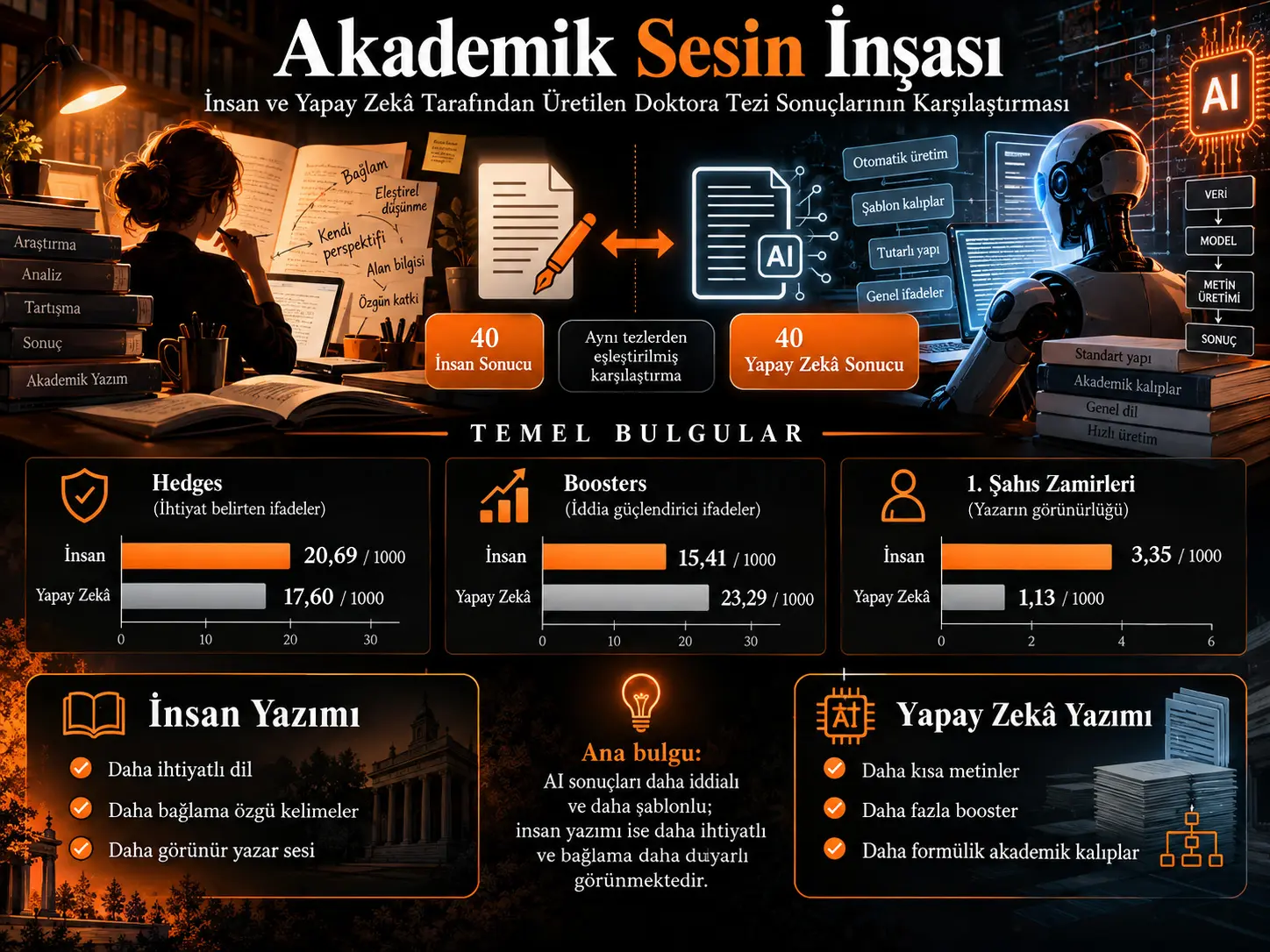 Akademik Sesin İnşası: İnsan ve Yapay Zekâ Tarafından Üretilen Doktora Tezi Sonuçlarının Derlem Tabanlı Karşılaştırması