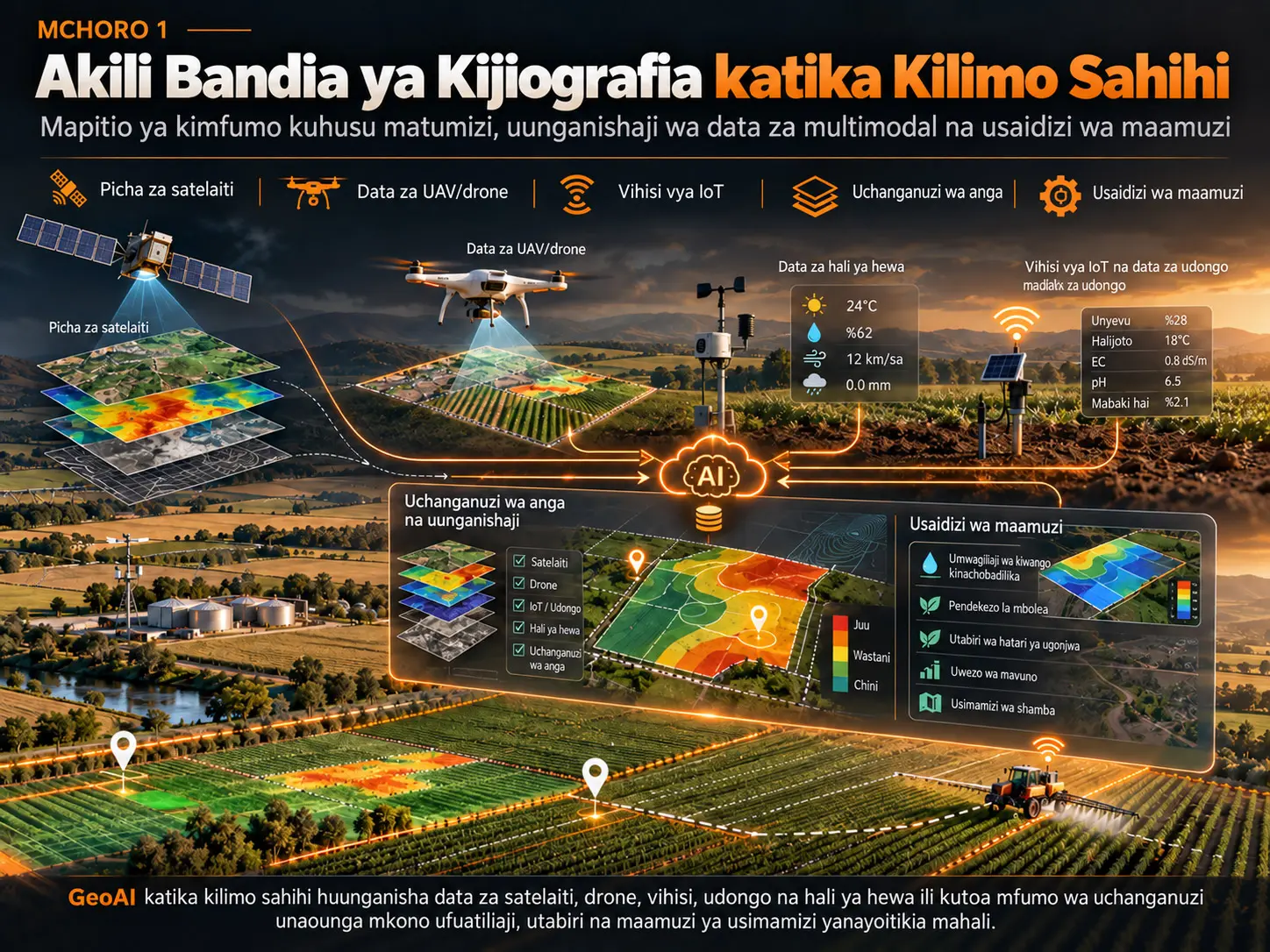 Akili Bandia ya Kijiografia katika Kilimo Sahihi: Mapitio ya Kimfumo ya Matumizi, Uunganishaji wa Data za Multimodal na Usaidizi wa Maamuzi