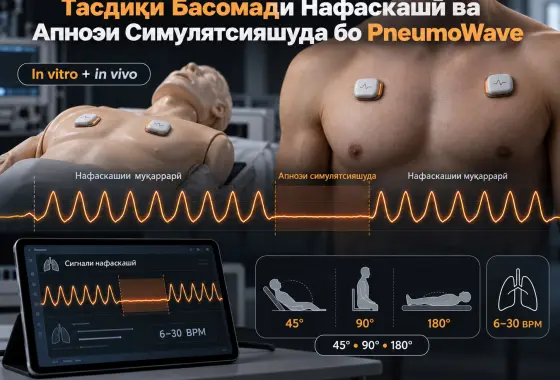 Арзёбии Басомади Нафаскашӣ ва Апноэи Симулятсияшуда бо Биосенсори PneumoWave: Тасдиқи In Vitro ва In Vivo