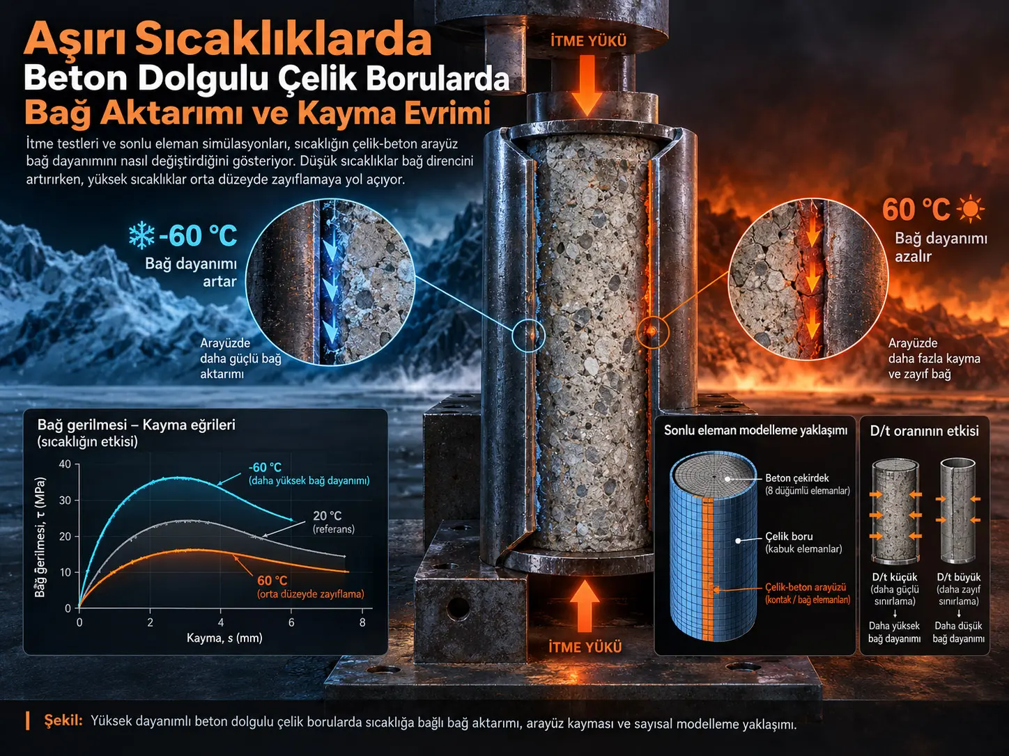Aşırı Sıcaklıklarda Yüksek Dayanımlı Beton Dolgulu Çelik Borularda İtme Testleri ve Sonlu Eleman Simülasyonlarıyla Bağ Aktarım Mekanizmaları ve Kayma Evrimi
