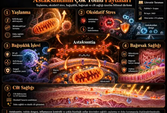 Astaksantinin Yaşlanma, Oksidatif Stres, Bağışıklık İşlev Bozukluğu, Bağırsak ve Cilt Sağlığındaki Çok Yönlü Faydalarının İncelenmesi