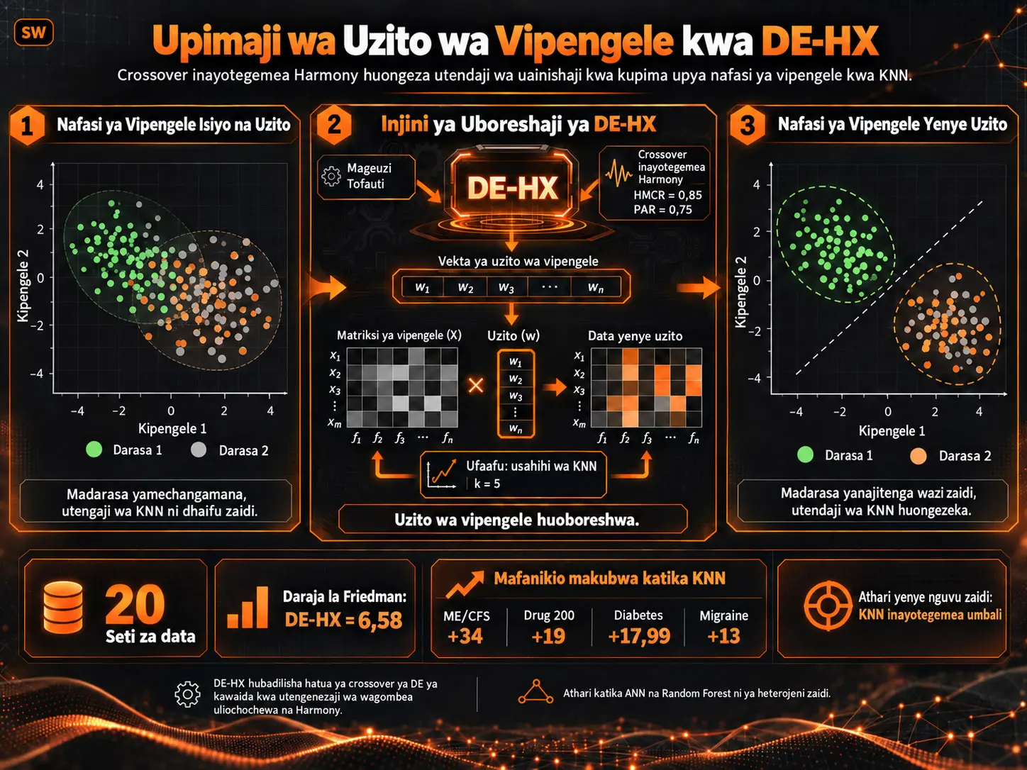 Athari ya Uwekaji Uzani wa Vipengele kwa Crossover Inayotegemea Harmony katika Differential Evolution kwa Utendaji wa KNN