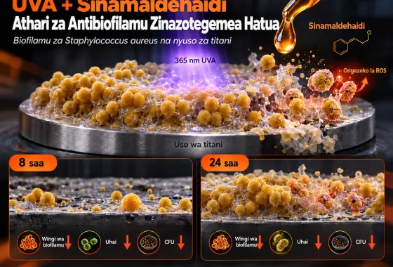 Athari za Antibiofilamu Zinazotegemea Hatua za UVA Pamoja na Sinamaldehaidi Dhidi ya Biofilamu za Staphylococcus aureus kwenye Nyuso za Titani