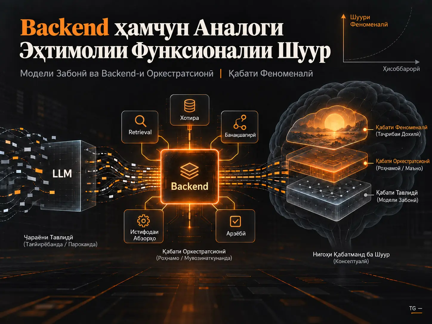 Backend ҳамчун Аналоги Эҳтимолии Функсионалии Шуур: Гузаронидани Таваҷҷуҳ аз Модели Забонӣ ба Қабати Оркестратсионӣ