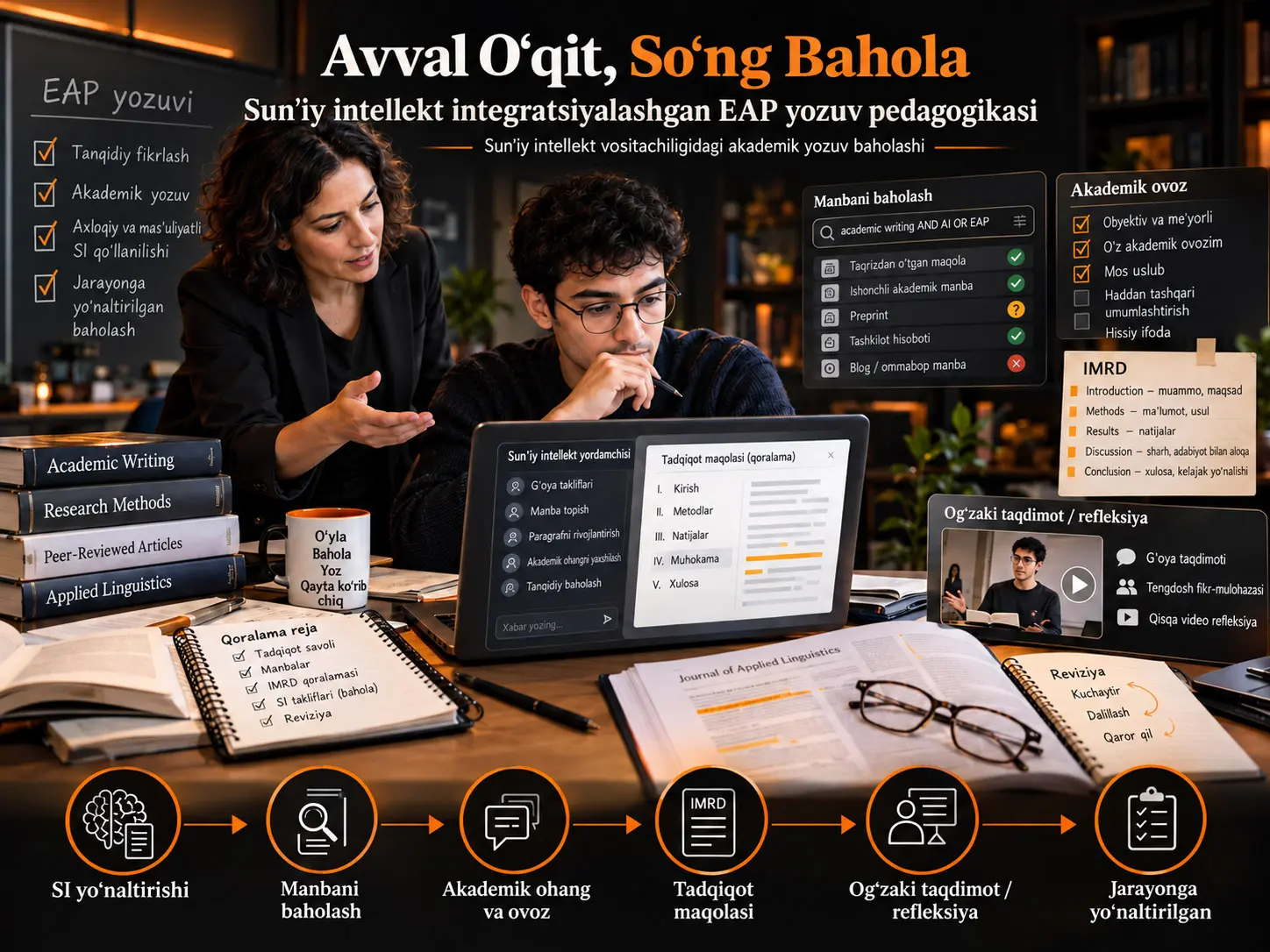 Baholashdan Oldin Oʻqitish: Sun’iy Intellekt Integratsiyalashgan EAP Pedagogikasini Sun’iy Intellekt Vositachiligidagi Akademik Yozuv Baholashi bilan Uygʻunlashtirish