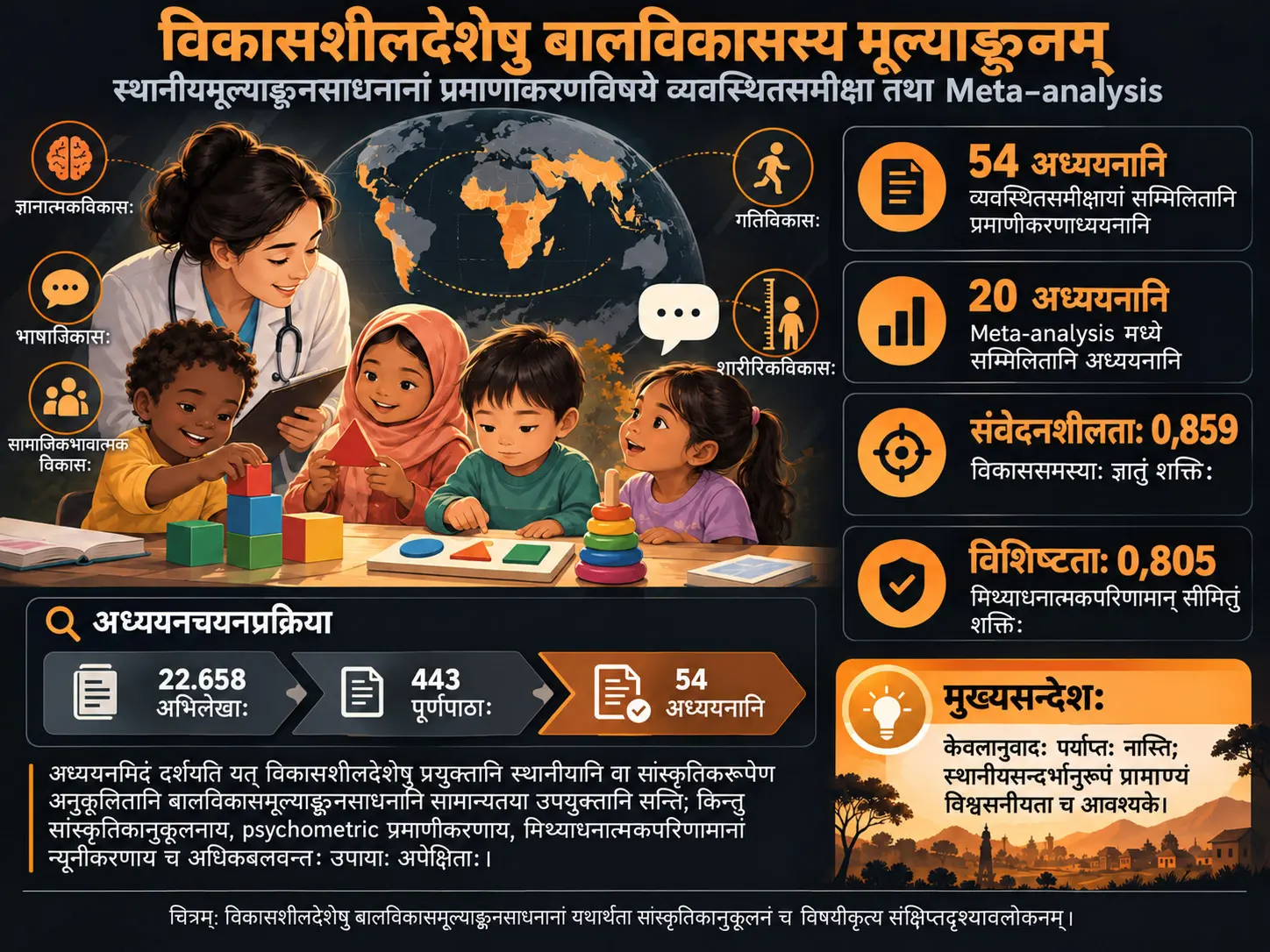 बालविकासस्य मूल्याङ्कनम्: विकासशीलदेशेषु स्थानीयमूल्याङ्कनसाधनानां प्रमाणीकरणविषये व्यवस्थितसमीक्षा तथा Meta-analysis