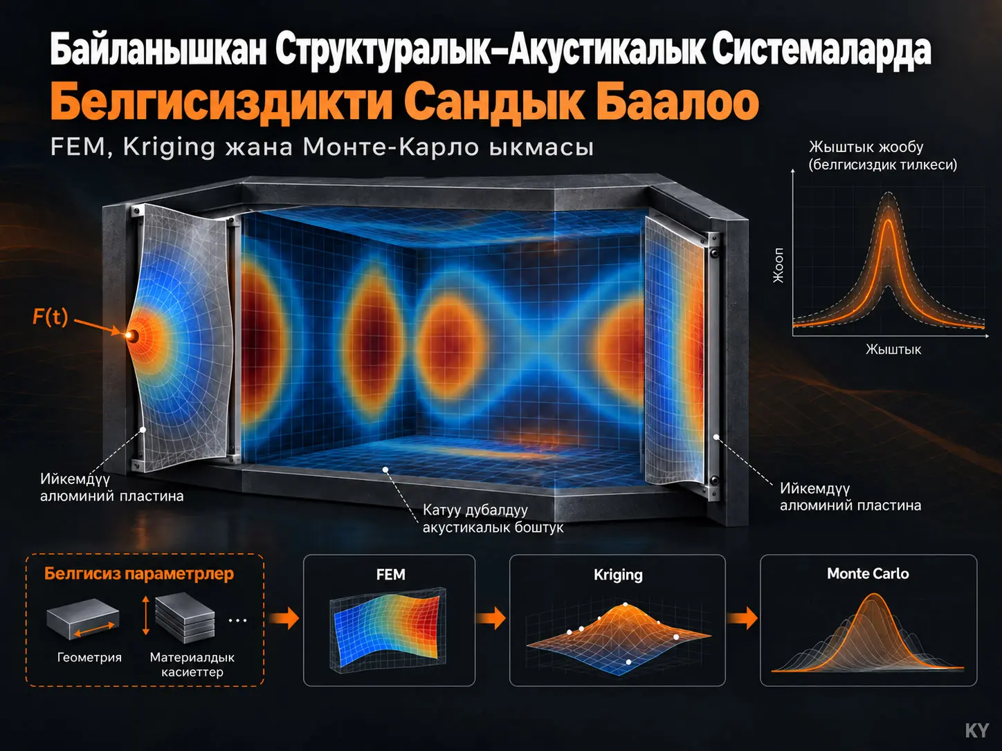 Байланышкан Структуралык–Акустикалык Системаларда Суррогат Модель Негизиндеги Белгисиздикти Сандык Баалоо: FEM, Kriging жана Монте-Карло Ыкмасы