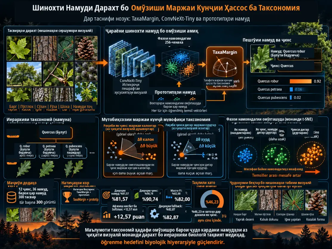 Беҳтарсозии Шинохти Нозуки Намудҳои Дарахт бо Омӯзиши Маржаи Кунҷии Ҳассос ба Таксономия