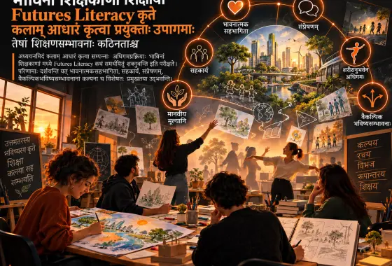 भाविनां शिक्षकाणां शिक्षायां Futures Literacy कृते कलाम् आधारं कृत्वा प्रयुक्ताः उपागमाः: तेषां शिक्षणसम्भावनाः कठिनताश्च