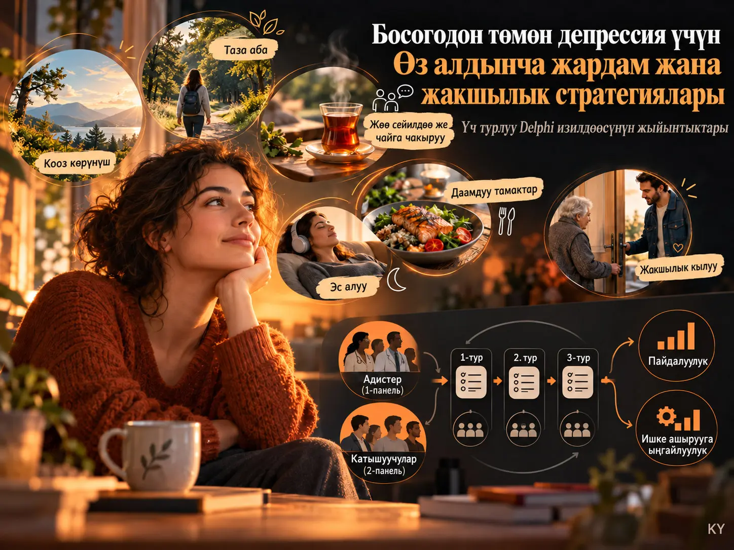 Босогодон Төмөн Депрессия үчүн Натыйжалуу Өзүнө-Өзү Жардам Берүү жана Жакшылык Кылуу Стратегияларын Аныктоого Багытталган Delphi Изилдөөсү