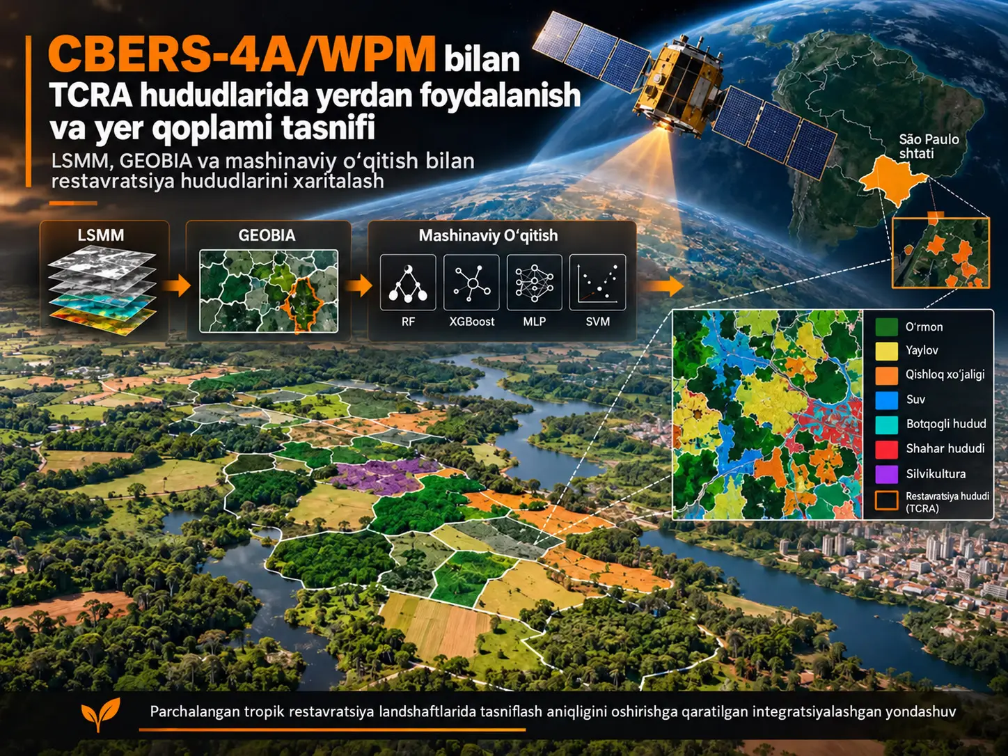 CBERS-4A/WPM Sunʼiy Yoʻldosh Tasvirlari bilan Restavratsiya Hududlarida Yerdan Foydalanish va Yer Qoplami Tasnifi: LSMM, GEOBIA va Mashinaviy Oʻqitishni Birlashtirish