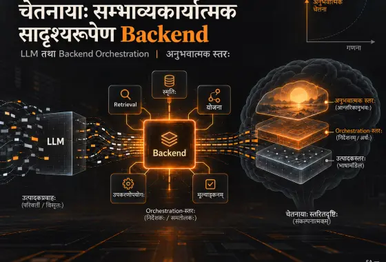 चेतनायाः सम्भाव्यकार्यात्मकसादृश्यरूपेण Backend: भाषामॉडेलात् Orchestration-स्तरं प्रति ध्यानस्य निर्देशनम्