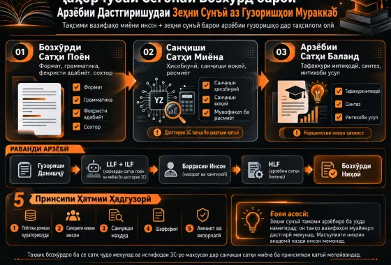 Чаҳорчӯбаи Сегонаи Бозхӯрд барои Арзёбии Дастгиришудаи Зеҳни Сунъӣ аз Гузоришҳои Мураккаб дар Таҳсилоти Олӣ