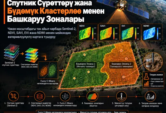Чакан Масштабдагы Так Айыл Чарбада Мультиспектралдык Спутник Сүрөттөрү жана Бүдөмүк C-Орточолор Кластерлөөсү менен Интеграцияланган Башкаруу Зоналарын Чектөө