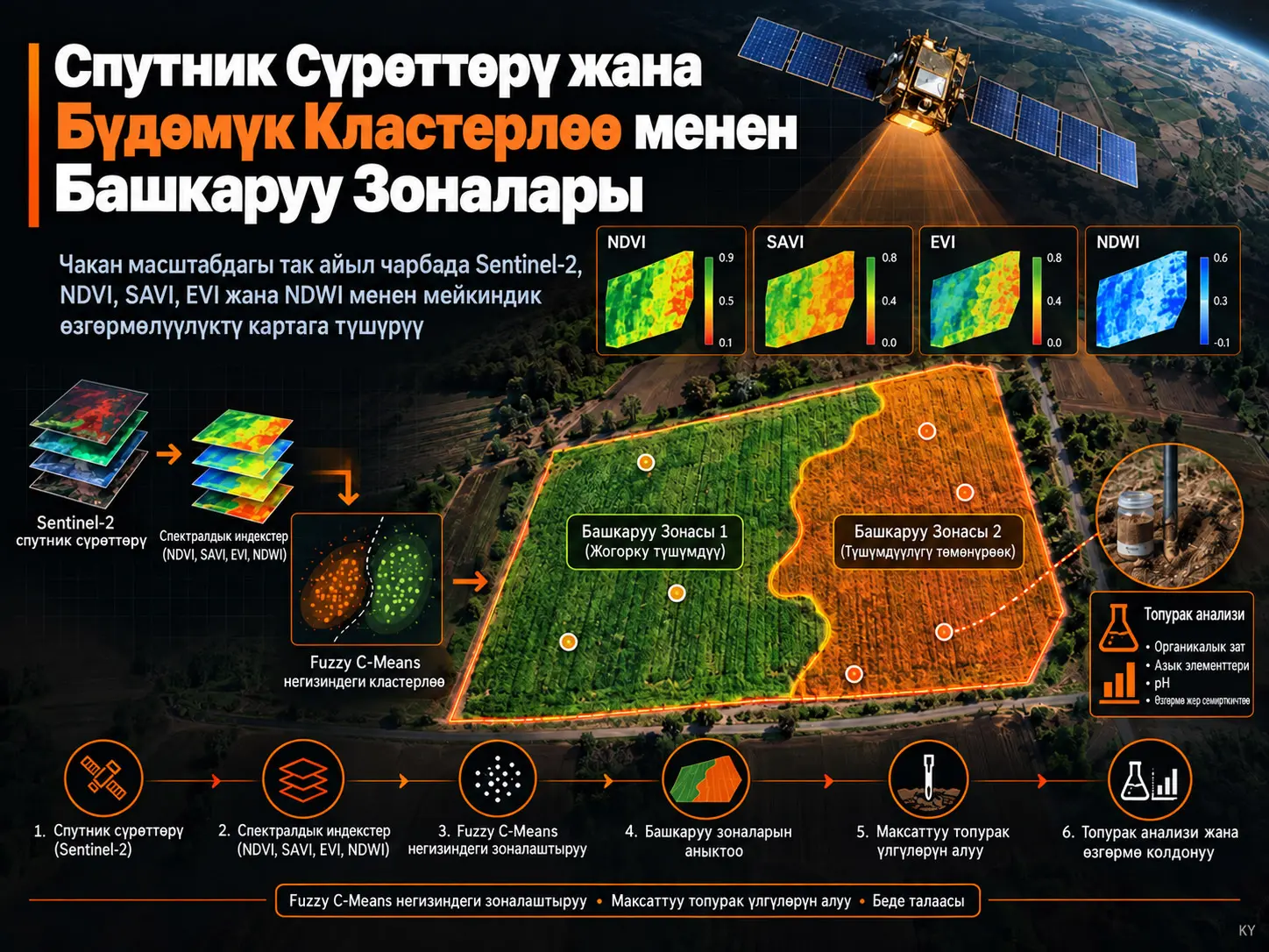 Чакан Масштабдагы Так Айыл Чарбада Мультиспектралдык Спутник Сүрөттөрү жана Бүдөмүк C-Орточолор Кластерлөөсү менен Интеграцияланган Башкаруу Зоналарын Чектөө