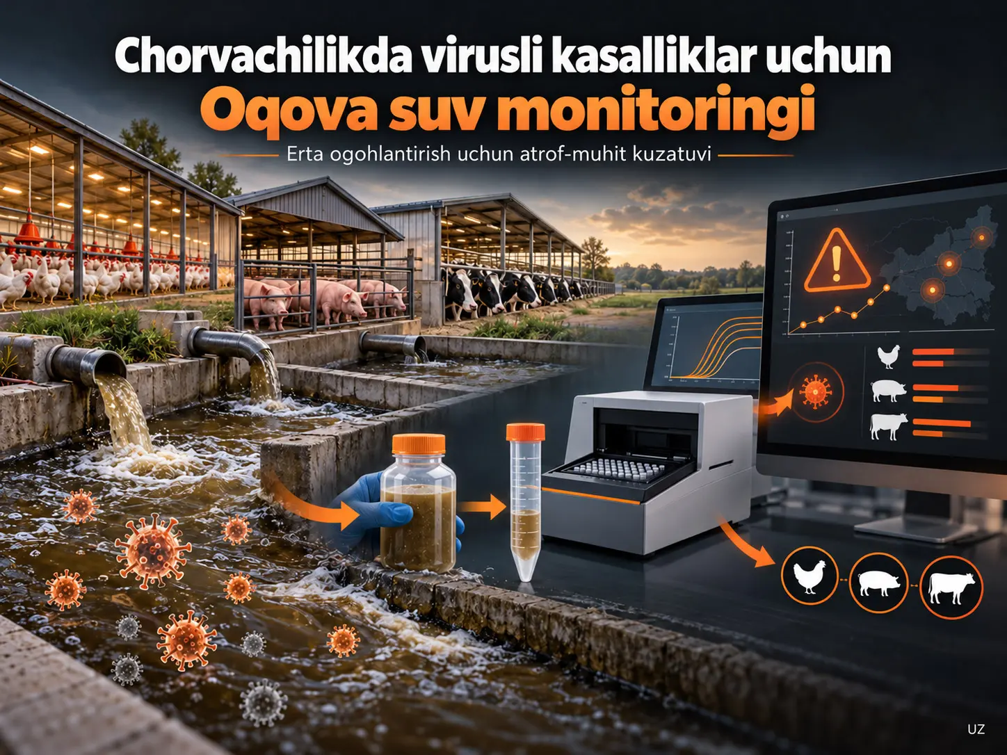 Chorvachilikda Paydo Bo‘layotgan Virusli Kasalliklar uchun Erta Ogohlantirish Ko‘rsatkichi sifatida Oqova Suv: Tizimli Sharh