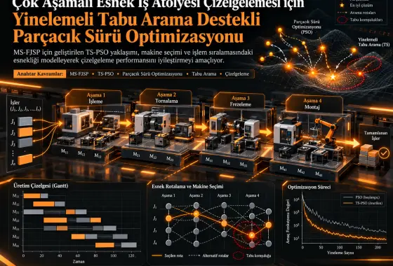 Çok Aşamalı Esnek İş Atölyesi Çizelgeleme Problemi İçin Yinelemeli Tabu Arama ile Güçlendirilmiş Parçacık Sürü Optimizasyonu