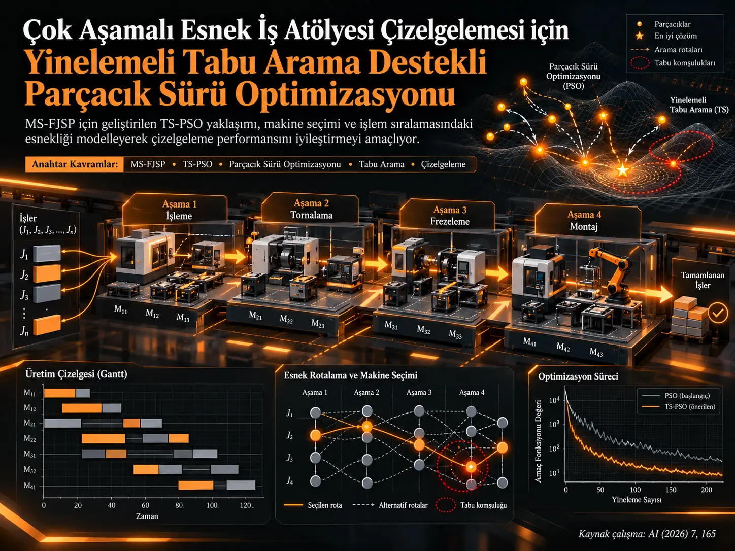 Çok Aşamalı Esnek İş Atölyesi Çizelgeleme Problemi İçin Yinelemeli Tabu Arama ile Güçlendirilmiş Parçacık Sürü Optimizasyonu