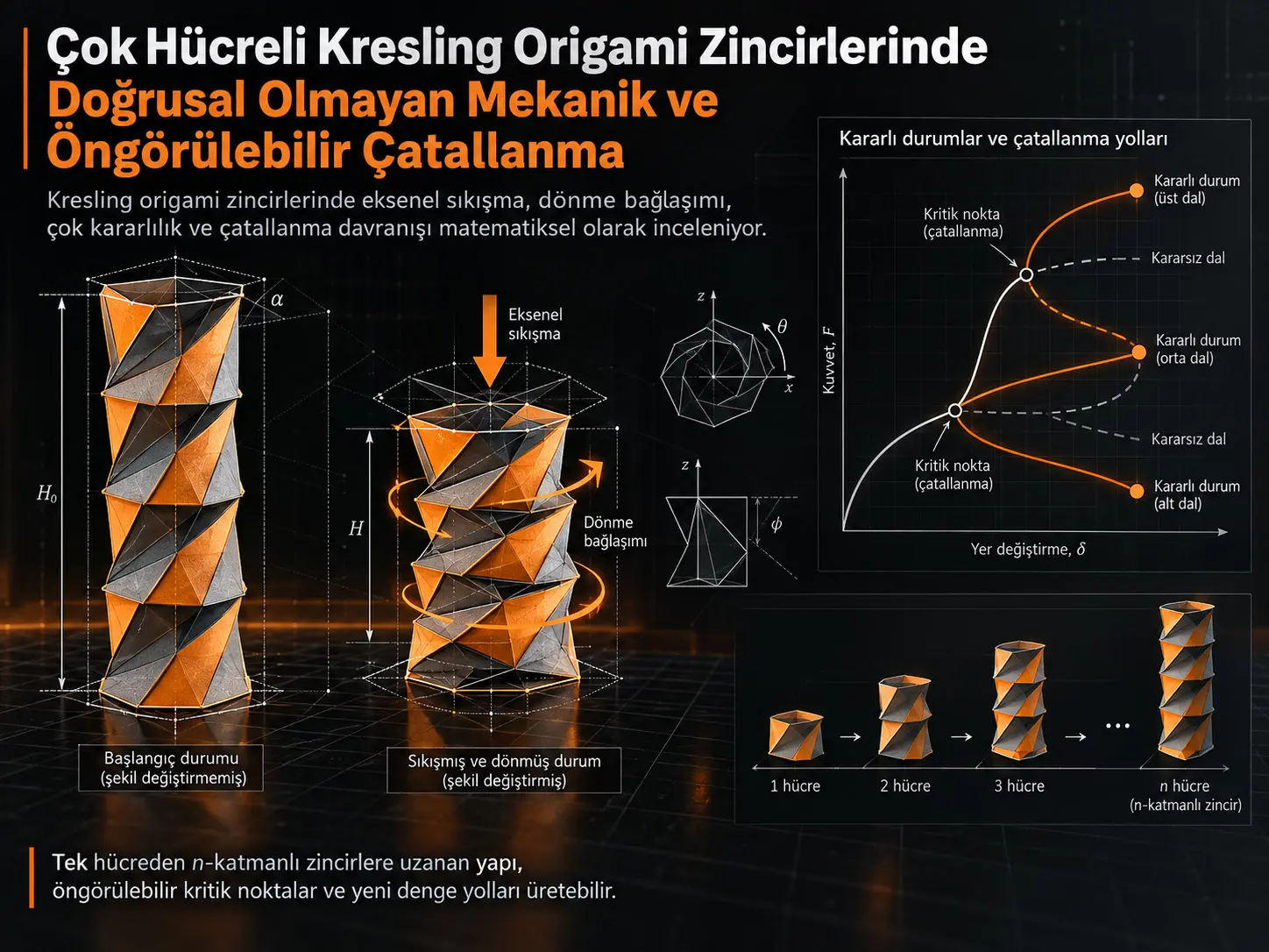 Çok Hücreli Kresling Origami Zincirlerinde Doğrusal Olmayan Mekanik ve Öngörülebilir Çatallanma