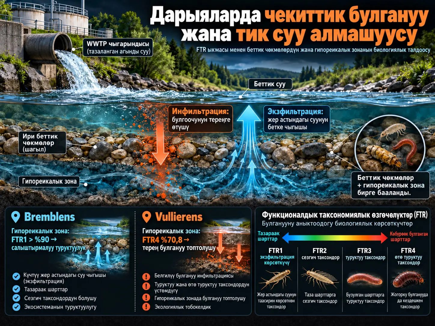 Дарыяларда Чекиттик Булганууну Олигохеталар менен Мониторингдөө: Беттик Чөкмөлөр, Гипореикалык Зона жана Тик Суу Алмашуусунун FTR Талдоосу
