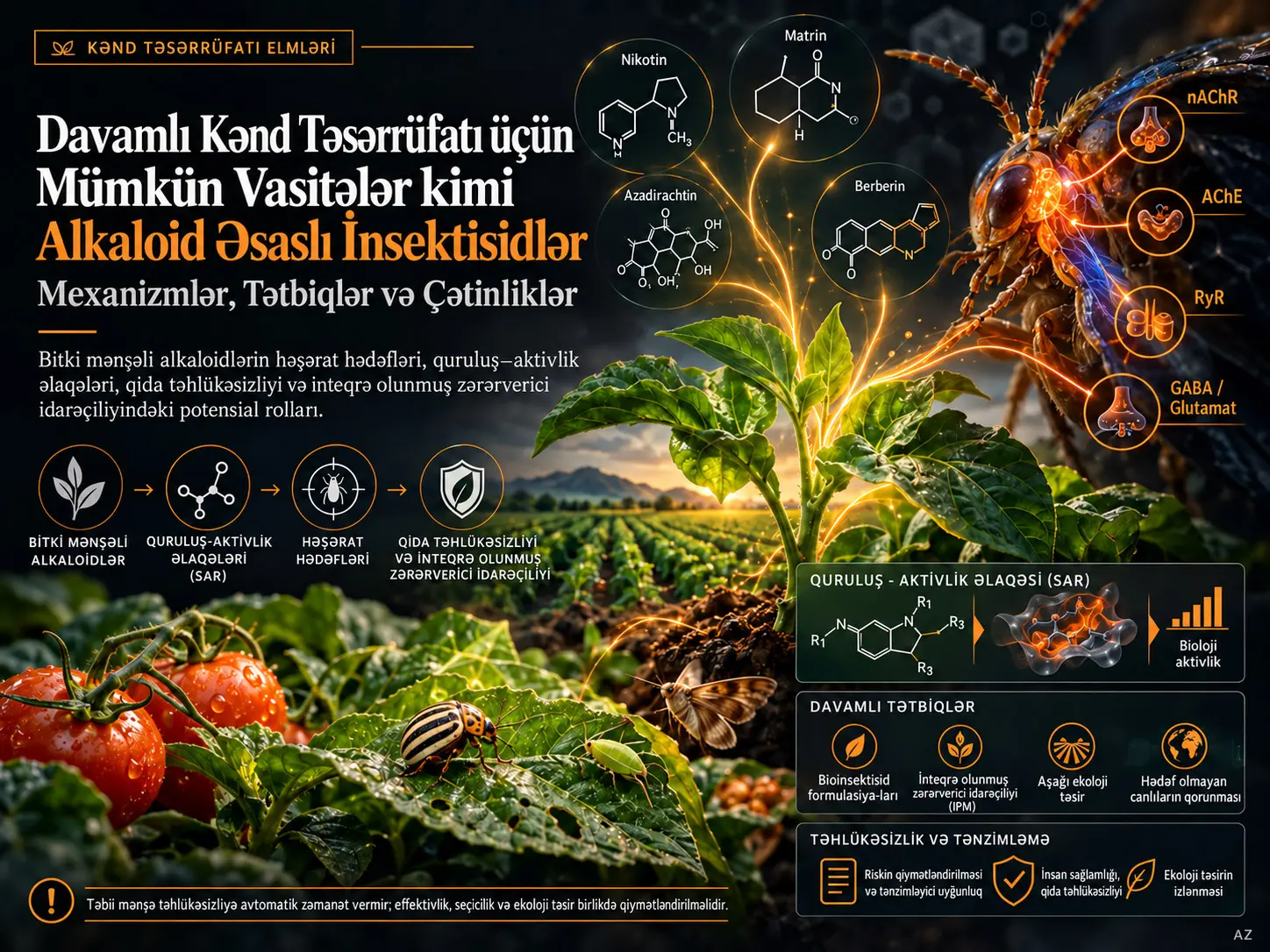 Davamlı Kənd Təsərrüfatı üçün Mümkün Vasitələr kimi Alkaloid Əsaslı İnsektisidlər: Mexanizmlər, Tətbiqlər və Çətinliklər