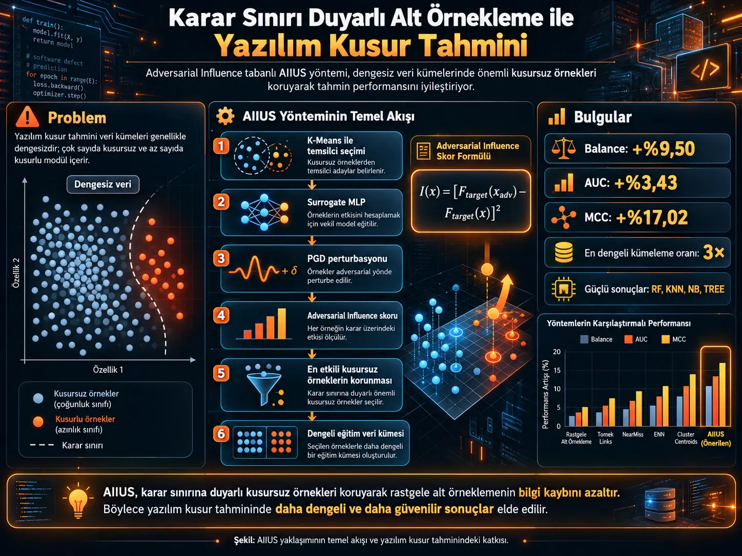 Dengesiz Yazılım Kusur Tahmininde Adversarial Etkiyle Karar Sınırı Duyarlı Alt Örnekleme