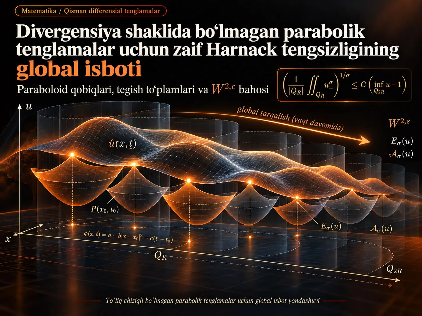 Divergensiya shaklida boʻlmagan parabolik tenglamalar uchun zaif Harnack tengsizligining global isboti