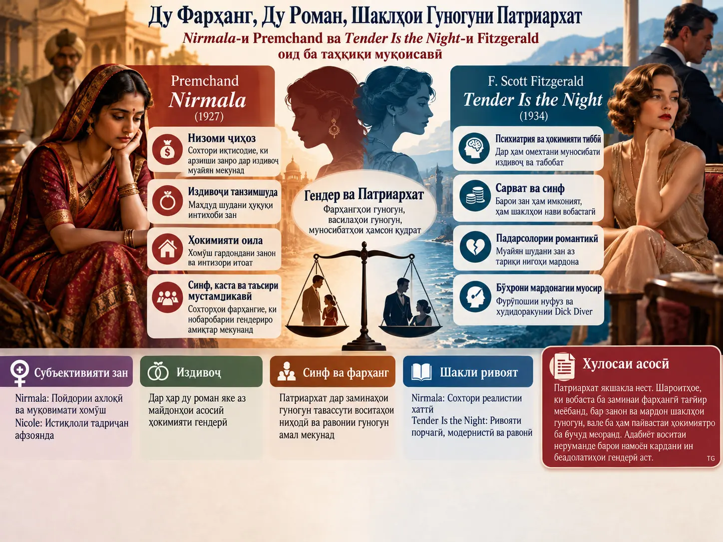 Ду Фарҳанг, Ду Роман, Шаклҳои Гуногуни Патриархат: Муқоисаи Nirmala ва Tender Is the Night