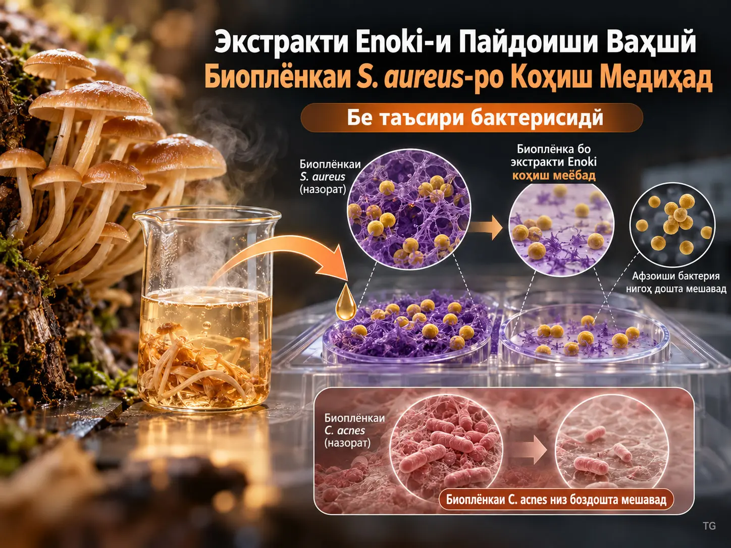 Экстракти Оби Ҷӯшонидаи Flammulina velutipes-и Пайдоиши Ваҳшӣ: Боздории Ташаккули Биоплёнка Бе Куштани Staphylococcus aureus
